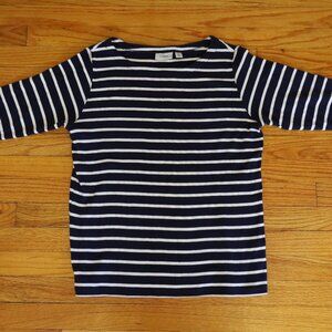 L.L. Bean Women's French Sailor Boat Neck Navy + White 3/4 Sleeve Shirt Size L